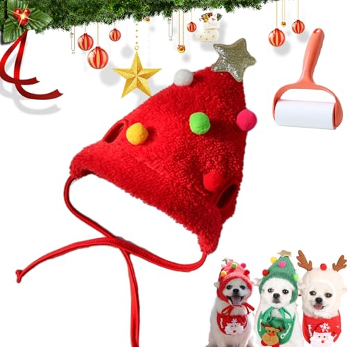 Adorable Christmas Tree Pom-Pom Hat, Christmas Tree Hat for Dogs, Dog Christmas Tree Hat, Funny Soft Pet Hat for Dogs Cats, Small Medium Pets Santa Hat (Red hat, L) von Camic