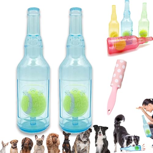 Ball in A Bottle Dog Toy, Hunde-Tennisball-kauspielzeug, Crunch and Play Bottle Toy, Pet Chew Beer Bottle Ball, Squeaky Interactive Dog Toys for Puppy Teething (2Pcs Blue, L) von Camic