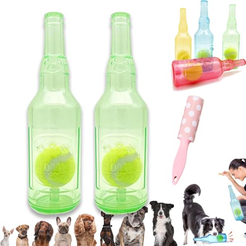 Ball in A Bottle Dog Toy, Hunde-Tennisball-kauspielzeug, Crunch and Play Bottle Toy, Pet Chew Beer Bottle Ball, Squeaky Interactive Dog Toys for Puppy Teething (2Pcs Green, L) von Camic