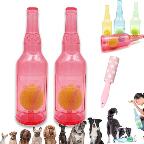 Ball in A Bottle Dog Toy, Hunde-Tennisball-kauspielzeug, Crunch and Play Bottle Toy, Pet Chew Beer Bottle Ball, Squeaky Interactive Dog Toys for Puppy Teething (2Pcs Red, L) von Camic