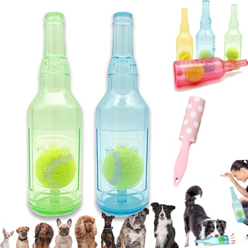 Ball in A Bottle Dog Toy, Hunde-Tennisball-kauspielzeug, Crunch and Play Bottle Toy, Pet Chew Beer Bottle Ball, Squeaky Interactive Dog Toys for Puppy Teething (Blue, Green, L) von Camic