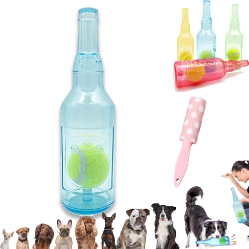 Ball in A Bottle Dog Toy, Hunde-Tennisball-kauspielzeug, Crunch and Play Bottle Toy, Pet Chew Beer Bottle Ball, Squeaky Interactive Dog Toys for Puppy Teething (Blue, L) von Camic