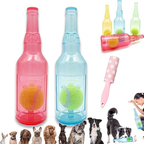 Ball in A Bottle Dog Toy, Hunde-Tennisball-kauspielzeug, Crunch and Play Bottle Toy, Pet Chew Beer Bottle Ball, Squeaky Interactive Dog Toys for Puppy Teething (Blue, Red, L) von Camic