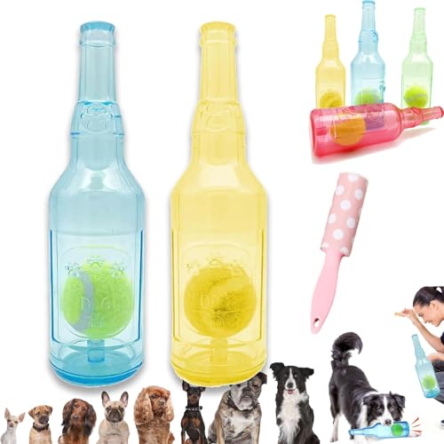 Ball in A Bottle Dog Toy, Hunde-Tennisball-kauspielzeug, Crunch and Play Bottle Toy, Pet Chew Beer Bottle Ball, Squeaky Interactive Dog Toys for Puppy Teething (Blue, Yellow, L) von Camic