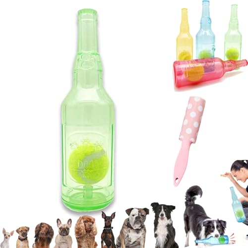 Ball in A Bottle Dog Toy, Hunde-Tennisball-kauspielzeug, Crunch and Play Bottle Toy, Pet Chew Beer Bottle Ball, Squeaky Interactive Dog Toys for Puppy Teething (Green, L) von Camic