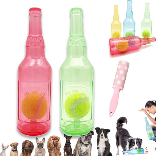 Ball in A Bottle Dog Toy, Hunde-Tennisball-kauspielzeug, Crunch and Play Bottle Toy, Pet Chew Beer Bottle Ball, Squeaky Interactive Dog Toys for Puppy Teething (Green, Red, L) von Camic