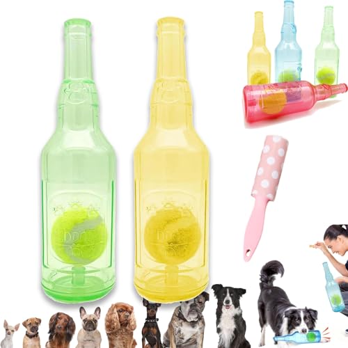 Ball in A Bottle Dog Toy, Hunde-Tennisball-kauspielzeug, Crunch and Play Bottle Toy, Pet Chew Beer Bottle Ball, Squeaky Interactive Dog Toys for Puppy Teething (Green, Yellow, L) von Camic