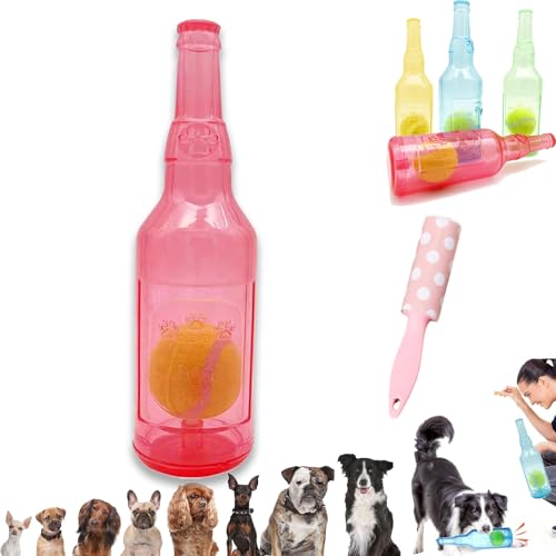 Ball in A Bottle Dog Toy, Hunde-Tennisball-kauspielzeug, Crunch and Play Bottle Toy, Pet Chew Beer Bottle Ball, Squeaky Interactive Dog Toys for Puppy Teething (Red, L) von Camic