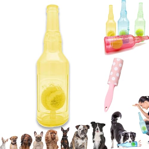 Ball in A Bottle Dog Toy, Hunde-Tennisball-kauspielzeug, Crunch and Play Bottle Toy, Pet Chew Beer Bottle Ball, Squeaky Interactive Dog Toys for Puppy Teething (Yellow, L) von Camic