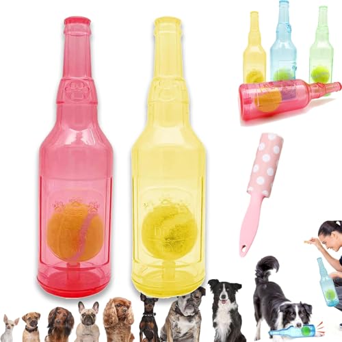 Ball in A Bottle Dog Toy, Hunde-Tennisball-kauspielzeug, Crunch and Play Bottle Toy, Pet Chew Beer Bottle Ball, Squeaky Interactive Dog Toys for Puppy Teething (Yellow, Red, L) von Camic