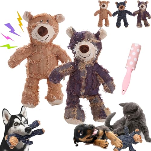 Camic Indestructa Bear, Indestructible Bear Dog Toy, Unbreakable Dog Toys, Dog Toys Aggressive Chewers, Indestructible Stuffed Plush Dog Squeaky Toy for Large, Medium, Small Dog (Brown, Purple) von Camic