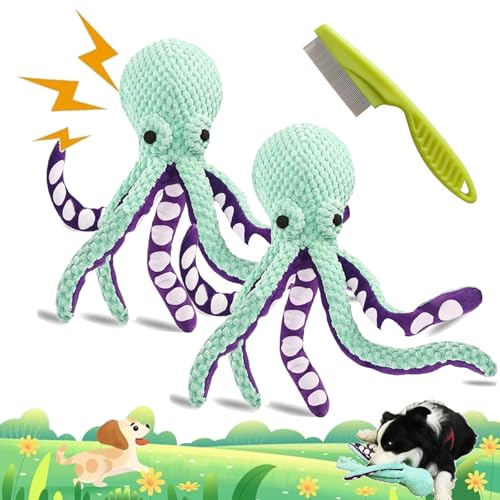 Camic Pawforloves Premium Pet Plush Toy, Paw for Loves Dog Toy to Keep Them Busy, Squeaky Dog Toys for Aggressive Chewers, Pet Toys Octopus for Small, Medium, Large Dogs (2Pcs Green) von Camic