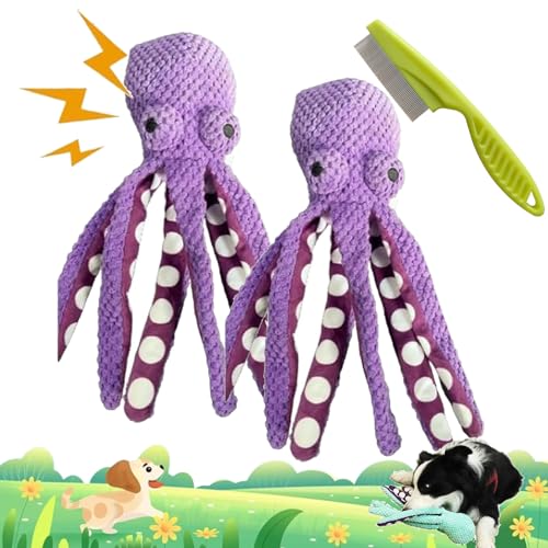 Camic Pawforloves Premium Pet Plush Toy, Paw for Loves Dog Toy to Keep Them Busy, Squeaky Dog Toys for Aggressive Chewers, Pet Toys Octopus for Small, Medium, Large Dogs (2Pcs Purple) von Camic