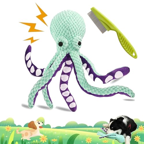 Camic Pawforloves Premium Pet Plush Toy, Paw for Loves Dog Toy to Keep Them Busy, Squeaky Dog Toys for Aggressive Chewers, Pet Toys Octopus for Small, Medium, Large Dogs (Green) von Camic