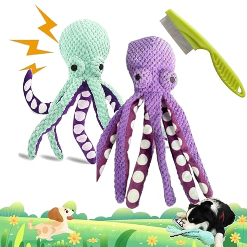 Camic Pawforloves Premium Pet Plush Toy, Paw for Loves Dog Toy to Keep Them Busy, Squeaky Dog Toys for Aggressive Chewers, Pet Toys Octopus for Small, Medium, Large Dogs (Green, Purple) von Camic