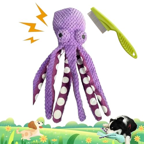 Camic Pawforloves Premium Pet Plush Toy, Paw for Loves Dog Toy to Keep Them Busy, Squeaky Dog Toys for Aggressive Chewers, Pet Toys Octopus for Small, Medium, Large Dogs (Purple) von Camic