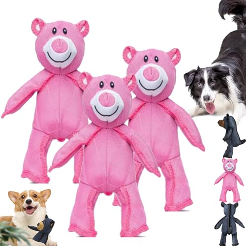 Camic Unbreakable Bear Dog Toy, Unbreak Bear, Indestructible Dog Toy for Aggressive Chewers, 2025 New Unbreak-Bear for Heavy Chewers, Stuffed Plush Dog Squeaky Toy (3Pcs Pink) von Camic