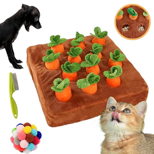 Carrot Patch Cat Toy, Intelligenzspielzeug für Hund, Karotte Katzenspielzeug, Quietschendes Hundespielzeug, Plüsch Karotte Schnüffelteppich hundespielzeug (Kein Ton) von Camic