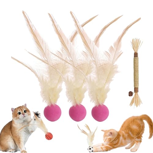 Cat Bouncy Ball with Feather, Feather Ball Cat Toy, Cat Entertainment Bouncy Ball Toy, Interactive Feather Ball Toy Set, Mini Basketball, Soccer & Baseball Pet Toys for Cats and Dogs (3Pcs Purple) von Camic