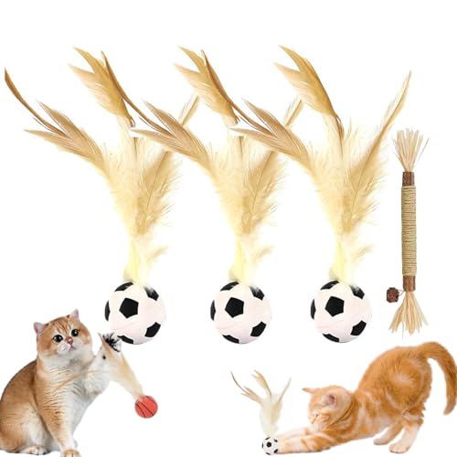 Cat Bouncy Ball with Feather, Feather Ball Cat Toy, Cat Entertainment Bouncy Ball Toy, Interactive Feather Ball Toy Set, Mini Basketball, Soccer & Baseball Pet Toys for Cats and Dogs (3Pcs Soccer) von Camic