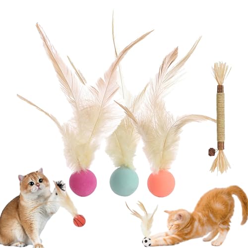 Cat Bouncy Ball with Feather, Feather Ball Cat Toy, Cat Entertainment Bouncy Ball Toy, Interactive Feather Ball Toy Set, Mini Basketball, Soccer & Baseball Pet Toys for Cats and Dogs (B-Mix) von Camic