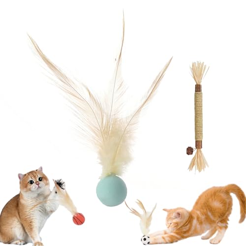 Cat Bouncy Ball with Feather, Feather Ball Cat Toy, Cat Entertainment Bouncy Ball Toy, Interactive Feather Ball Toy Set, Mini Basketball, Soccer & Baseball Pet Toys for Cats and Dogs (Green) von Camic