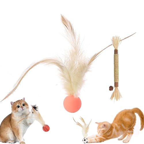 Cat Bouncy Ball with Feather, Feather Ball Cat Toy, Cat Entertainment Bouncy Ball Toy, Interactive Feather Ball Toy Set, Mini Basketball, Soccer & Baseball Pet Toys for Cats and Dogs (Orange) von Camic