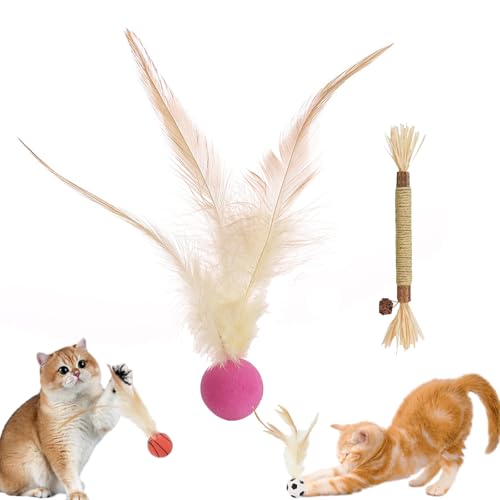 Cat Bouncy Ball with Feather, Feather Ball Cat Toy, Cat Entertainment Bouncy Ball Toy, Interactive Feather Ball Toy Set, Mini Basketball, Soccer & Baseball Pet Toys for Cats and Dogs (Purple) von Camic