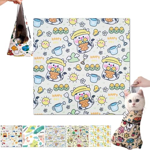 Cat Grooming Wrap, Anti-Escape Fabric Wrap for Cats, Self-Adherent Cat Swaddle Wrap for Nail Trimming, Cat Burrito Wrap Cat Restraint Bag for Nail Clipping (B, 55cm * 55cm) von Camic