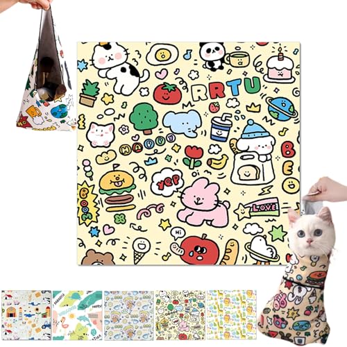 Cat Grooming Wrap, Anti-Escape Fabric Wrap for Cats, Self-Adherent Cat Swaddle Wrap for Nail Trimming, Cat Burrito Wrap Cat Restraint Bag for Nail Clipping (D, 55cm * 55cm) von Camic