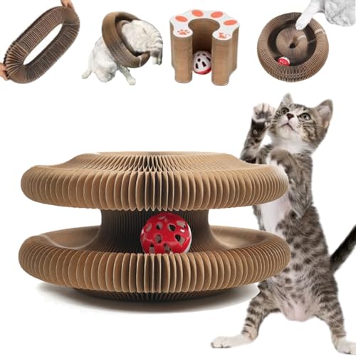 Cat Kurlz, Magic Organ Cat Scratching Board Kurlz Toy, Interactive Cardboard Cat Toy, Marlene Round Scratch Board, Foldable Cat Accordion Toy with Bell for Indoor Cats (1 Pcs) von Camic