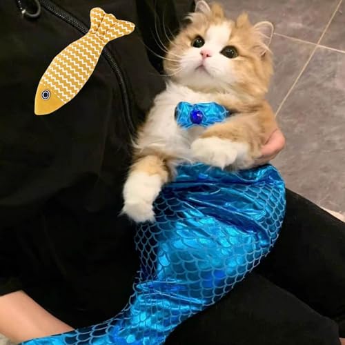 Cat Mermaid Costume - Mermaid Costume for a Small Dog or Cat, Cat Mermaid Outfits, Katze Meerjungfrau Kostüm, Meerjungfrau-Hundekostüme, Halloween-Hundekostüme (Blau, L(5KG-10KG)) von Camic