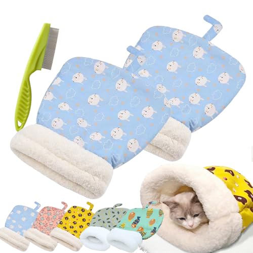 Cat Sleeping Bag for Indoor Cats, Cute Cartoon Cat Nest Bed Soft Plush Cat Cave Bed, Pet Mat Warming Pad Sack, Thickened Pet Pocket Quilt Bed, Washable Warm Bed for Cats (2Pcs Blue) von Camic