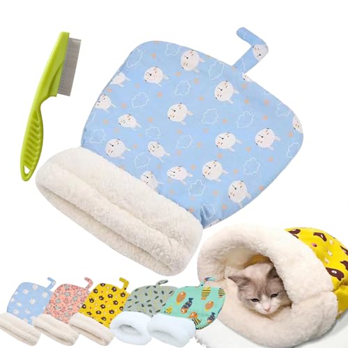 Cat Sleeping Bag for Indoor Cats, Cute Cartoon Cat Nest Bed Soft Plush Cat Cave Bed, Pet Mat Warming Pad Sack, Thickened Pet Pocket Quilt Bed, Washable Warm Bed for Cats (Blue) von Camic