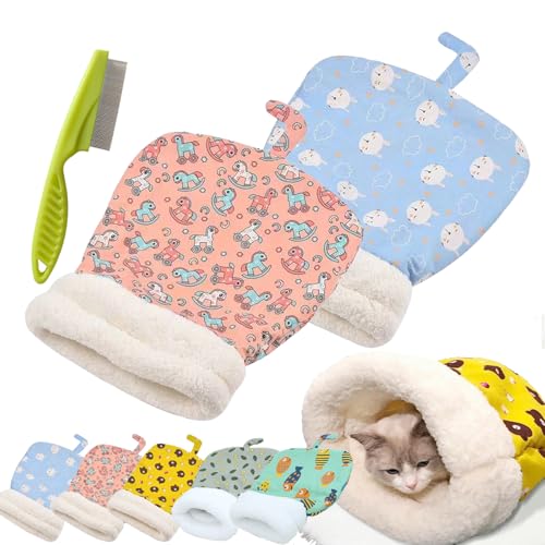 Cat Sleeping Bag for Indoor Cats, Cute Cartoon Cat Nest Bed Soft Plush Cat Cave Bed, Pet Mat Warming Pad Sack, Thickened Pet Pocket Quilt Bed, Washable Warm Bed for Cats (Blue, Pink) von Camic