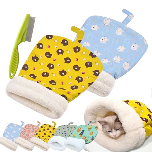 Cat Sleeping Bag for Indoor Cats, Cute Cartoon Cat Nest Bed Soft Plush Cat Cave Bed, Pet Mat Warming Pad Sack, Thickened Pet Pocket Quilt Bed, Washable Warm Bed for Cats (Blue, Yellow) von Camic