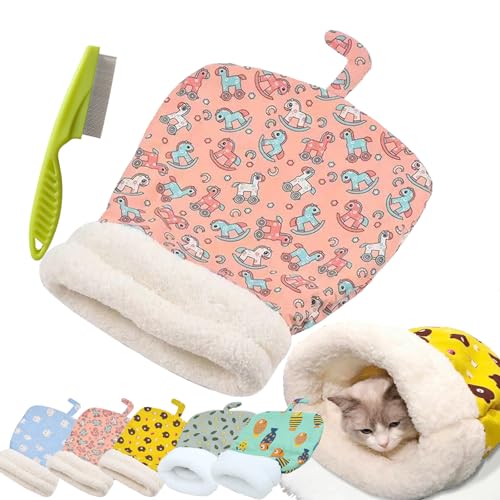 Cat Sleeping Bag for Indoor Cats, Cute Cartoon Cat Nest Bed Soft Plush Cat Cave Bed, Pet Mat Warming Pad Sack, Thickened Pet Pocket Quilt Bed, Washable Warm Bed for Cats (Pink) von Camic