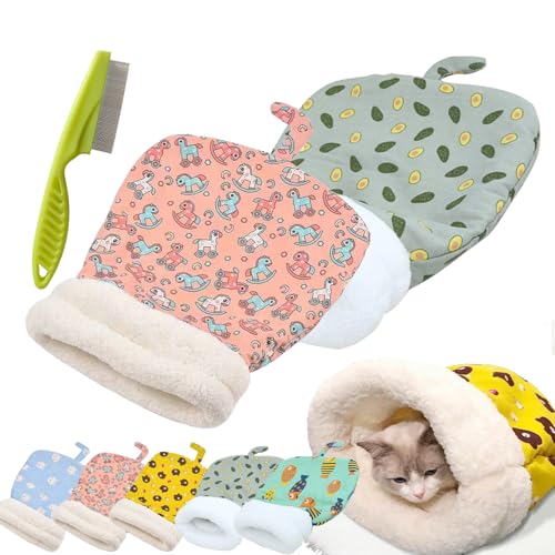 Cat Sleeping Bag for Indoor Cats, Cute Cartoon Cat Nest Bed Soft Plush Cat Cave Bed, Pet Mat Warming Pad Sack, Thickened Pet Pocket Quilt Bed, Washable Warm Bed for Cats (Pink, Gray) von Camic