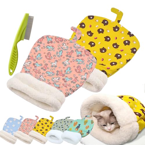 Cat Sleeping Bag for Indoor Cats, Cute Cartoon Cat Nest Bed Soft Plush Cat Cave Bed, Pet Mat Warming Pad Sack, Thickened Pet Pocket Quilt Bed, Washable Warm Bed for Cats (Pink, Yellow) von Camic