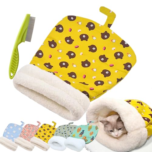 Cat Sleeping Bag for Indoor Cats, Cute Cartoon Cat Nest Bed Soft Plush Cat Cave Bed, Pet Mat Warming Pad Sack, Thickened Pet Pocket Quilt Bed, Washable Warm Bed for Cats (Yellow) von Camic