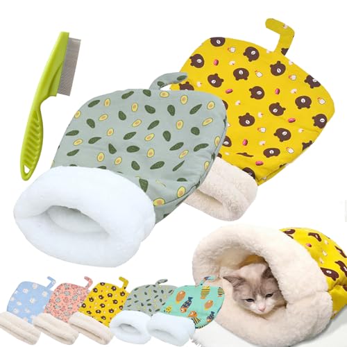 Cat Sleeping Bag for Indoor Cats, Cute Cartoon Cat Nest Bed Soft Plush Cat Cave Bed, Pet Mat Warming Pad Sack, Thickened Pet Pocket Quilt Bed, Washable Warm Bed for Cats (Yellow, Gray) von Camic