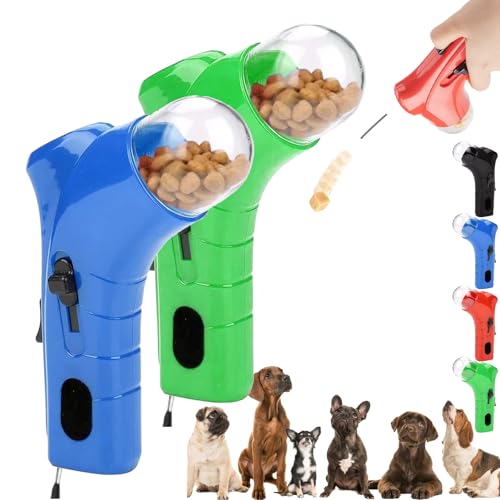 Cat Treat Gun, Pet Treat Launcher Snack Toy, Pet Food Dispenser Launchers, Dog Food Catapult, Handheld pet Feeding Interactive Toys for Dog Cat Exercise Training (Blue, Green) von Camic