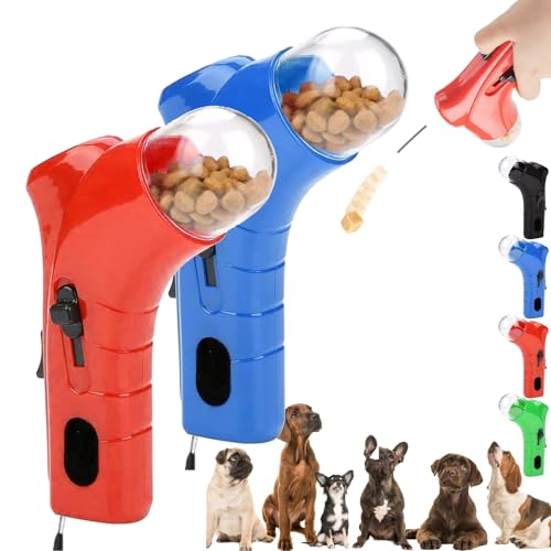 Cat Treat Gun, Pet Treat Launcher Snack Toy, Pet Food Dispenser Launchers, Dog Food Catapult, Handheld pet Feeding Interactive Toys for Dog Cat Exercise Training (Red, Blue) von Camic