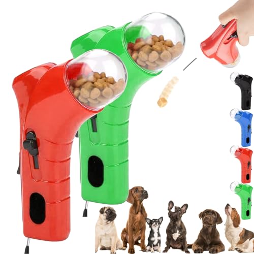 Cat Treat Gun, Pet Treat Launcher Snack Toy, Pet Food Dispenser Launchers, Dog Food Catapult, Handheld pet Feeding Interactive Toys for Dog Cat Exercise Training (Red, Green) von Camic