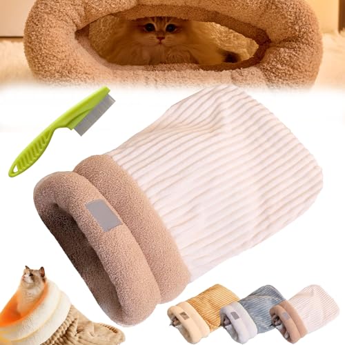 Cat Winter Sleeping Bag, Cat Sleeping Bag for Indoor Cats, Soft Plush Large Cat Sack Self Warm Cat Bed, 360°wrap Comfortable Pet Snuggle Sack, Removable and Washable Cat Sack (White, L) von Camic