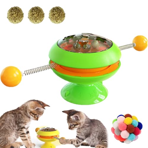 Catnip Interactive Training Toy,Interactive Windmill Cat Toys with Catnip,Interactive Ball Catnip Cat Training Toy,Catnip Interactive Toys for Indoor,Turntable Interactive Cat Toy (Green) von Camic