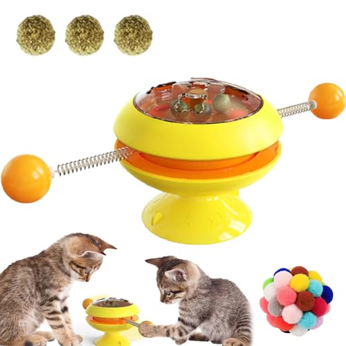 Catnip Interactive Training Toy,Interactive Windmill Cat Toys with Catnip,Interactive Ball Catnip Cat Training Toy,Catnip Interactive Toys for Indoor,Turntable Interactive Cat Toy (Yellow) von Camic