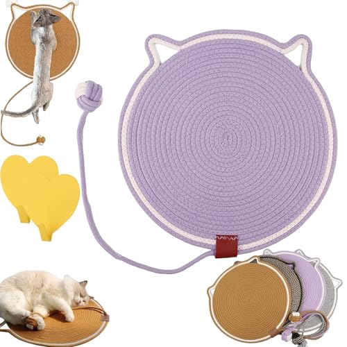 Celery Pets Dual Scratching Pad, Scratching Pads for Indoor Cats, Cat Scratching Mat Natural Cotton Rope Cat Scratching Pad, Large Size Cat Bed Cat Scratching Board with Cat Toy (Purple, 17in) von Camic