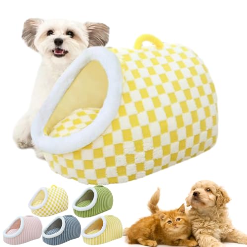 Cozy Dog Nest for Small Dogs Cats, Cozy Hideaway Pet Bed, Cozy Cave Dog Bed, Dog Bed with Cover Cave, Indoor Dog Burrow Bed, Soft Pet Slipper Cave Bed Sleeping Bag (Yellow Grid, Within 10kg) von Camic