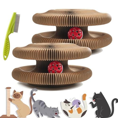 Kitty Curls Cat Toy, Cat Kurlz, Accordion Cardboard Cat Toy, Interactive Cat Scratching Board, Foldable Cat Scratch Board Toy with Bell for Indoor Cats (2 Pcs) von Camic